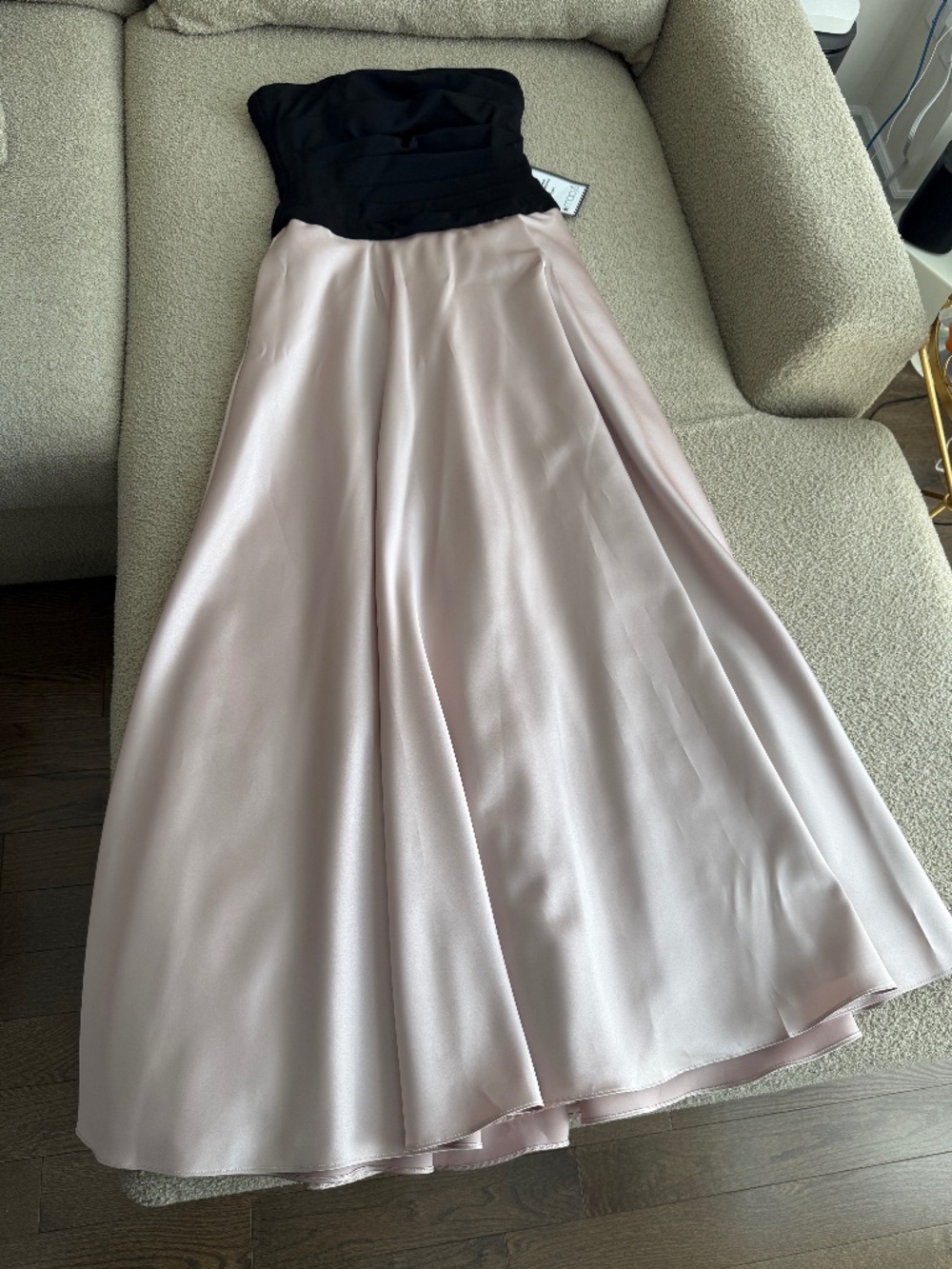 Xscape Pink and Black Strapless Gown - Size 8